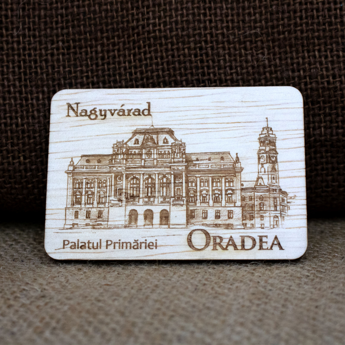 Magnet de frigider gravat "Palatul Primariei" Oradea, desen realizat manual [4]