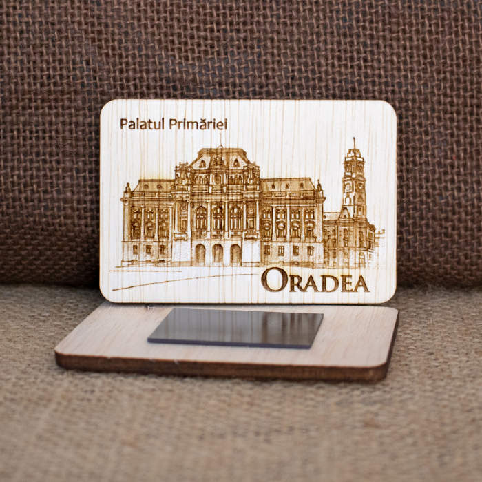 Magnet de frigider din lemn, gravat,  "Palatul Primariei" Oradea [2]