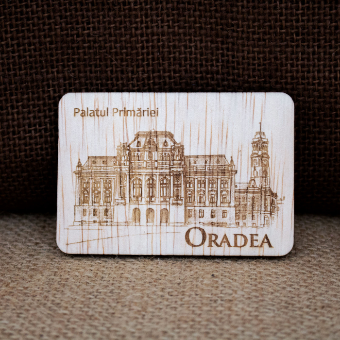 Magnet de frigider gravat "Palatul Primariei" Oradea, desen realizat manual [2]