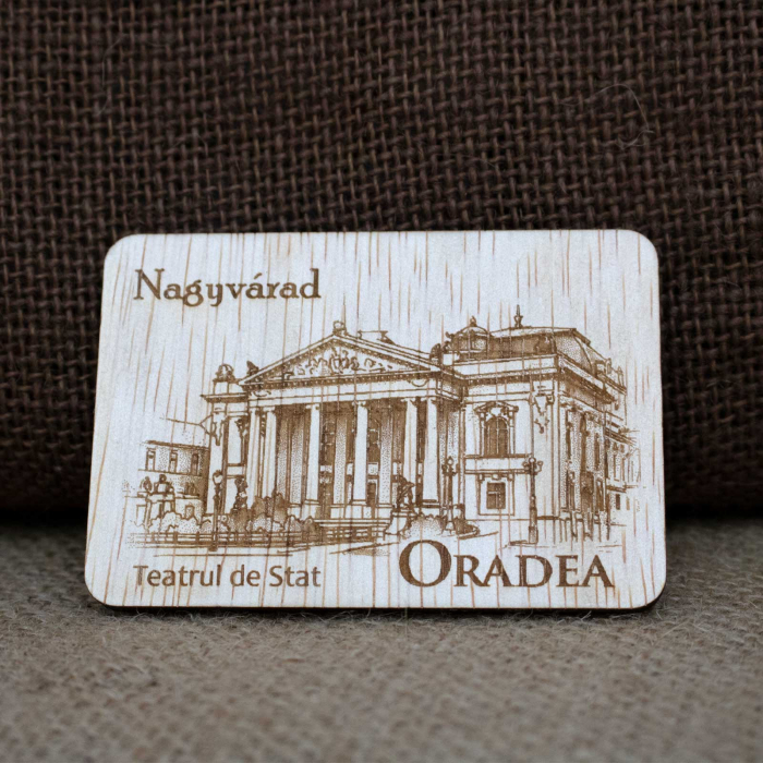 Magnet de frigider din lemn, gravat, Teatrul Regina Maria din Oradea [4]