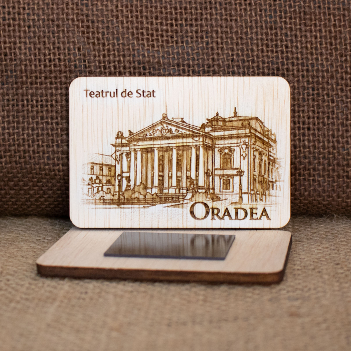 Magnet de frigider din lemn, gravat, Teatrul Regina Maria din Oradea [2]