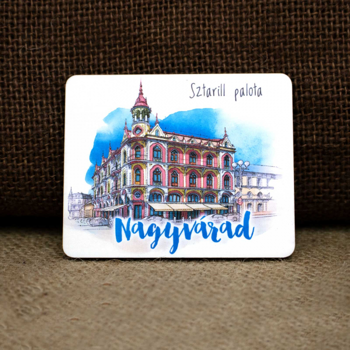 Magnet de frigider din lemn, acuarela, Palatul "Astoria" Oradea [3]
