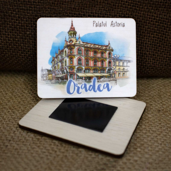 Magnet de frigider din lemn, acuarela, Palatul "Astoria" Oradea [2]
