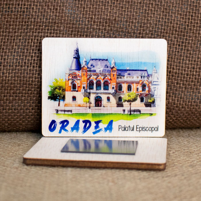 Magnet de frigider din lemn, acuarela,  "Palatul Episcopal" Oradea [4]