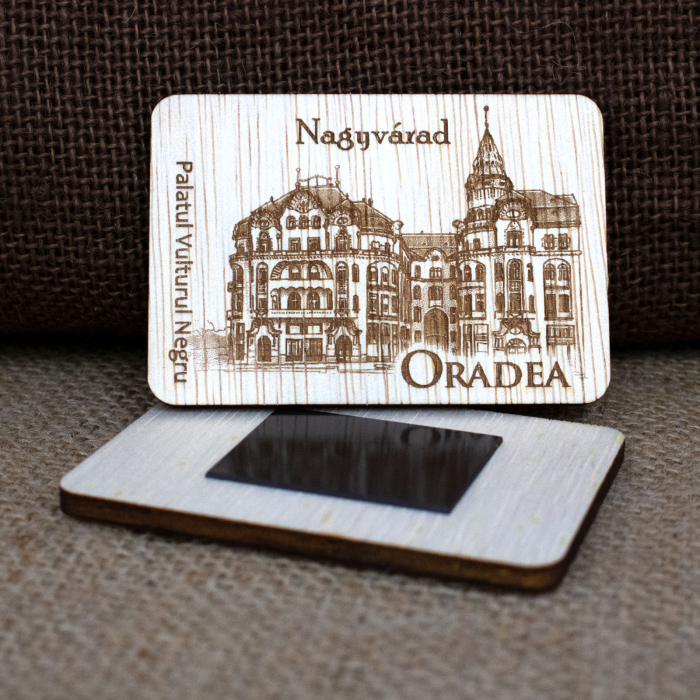 Magnet de frigider din lemn, gravat, Palatul "Vulturul Negru" Oradea [3]