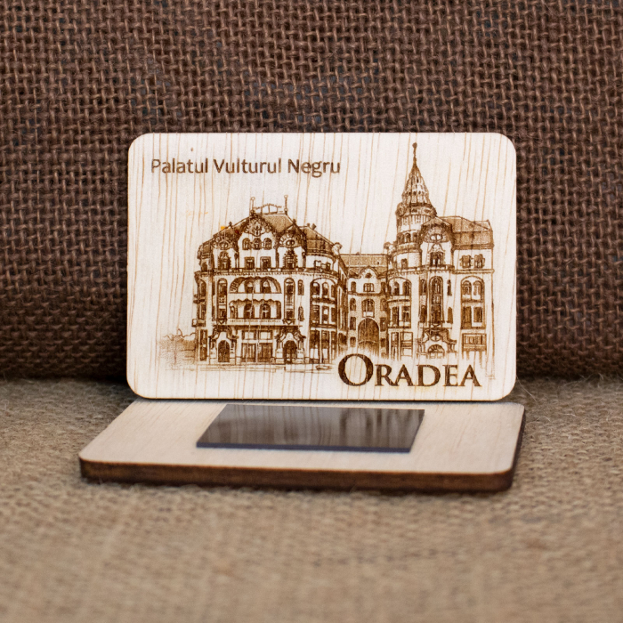 Magnet de frigider din lemn, gravat, Palatul "Vulturul Negru" Oradea [2]