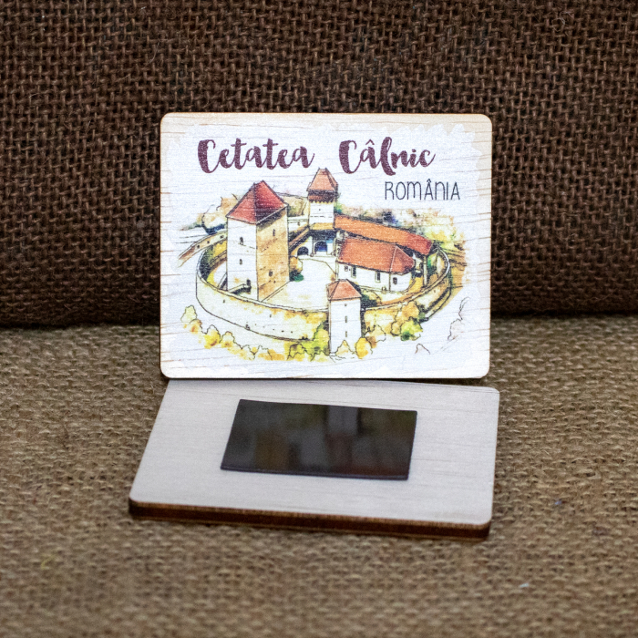 Magnet de frigider suvenir, imagine imprimata direct pe lemn, Cetatea Calnic [2]