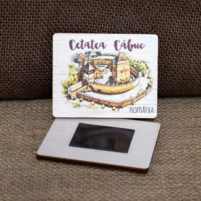 Magnet de frigider suvenir, imagine imprimata direct pe lemn, Cetatea Calnic [2]