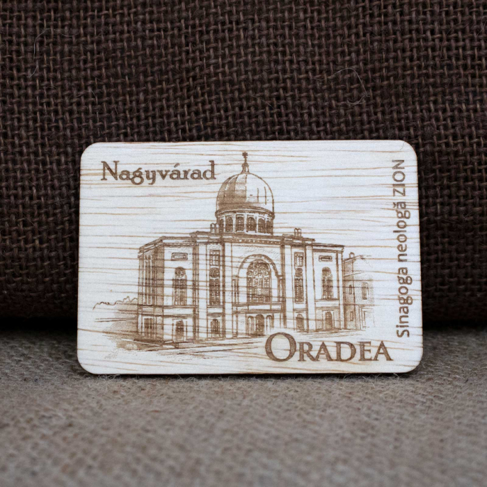 Magnet de frigider din lemn, gravat,  Sinagoga Neologa "Zion" Oradea [4]