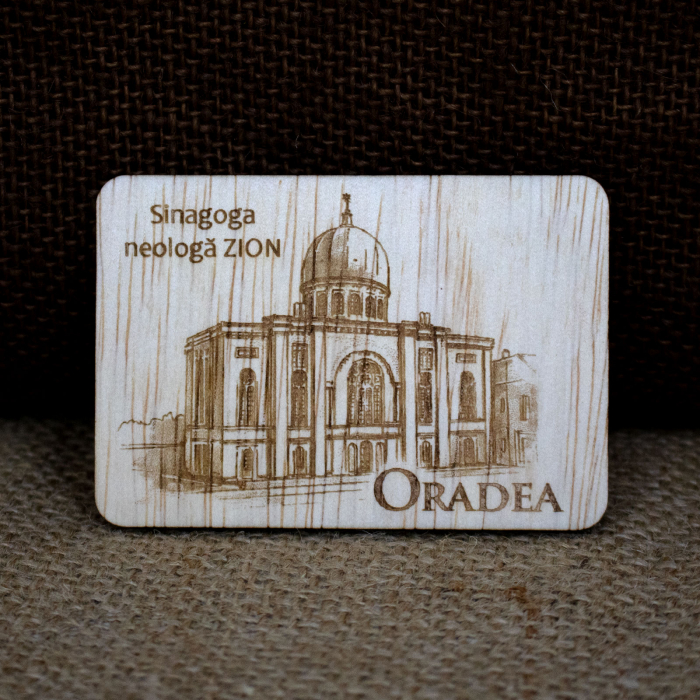Magnet de frigider din lemn, gravat,  Sinagoga Neologa "Zion" Oradea [2]