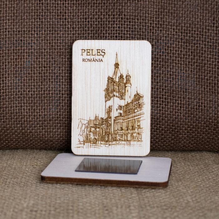 Magnet De Frigider, din lemn, Gravat “Castelul Peles” Sinaia [2]