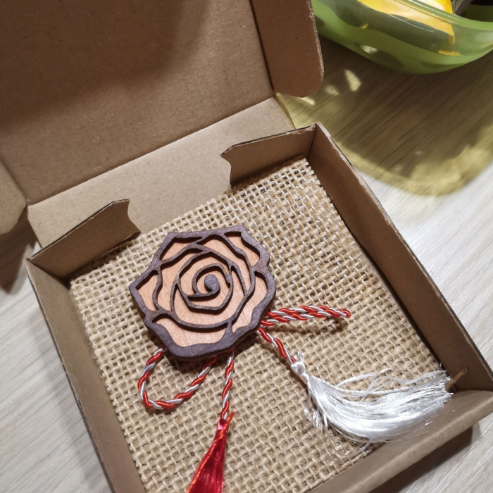 Martisor - brosa din lemn, Trandafir, portocaliu [3]