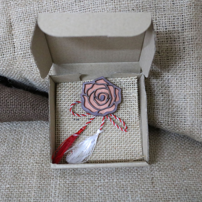 Martisor - brosa din lemn, Trandafir, portocaliu [5]