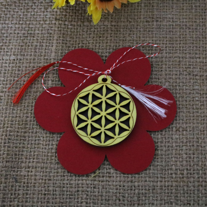 Martisor din lemn, decupat Floarea vietii, galben [2]