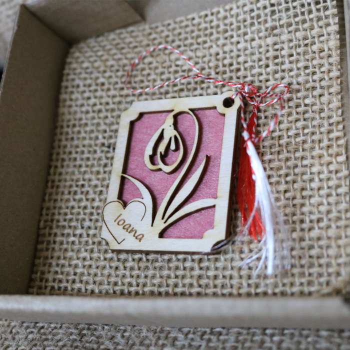 Martisor din lemn, Personalizat, Ghiocel, rosu [6]