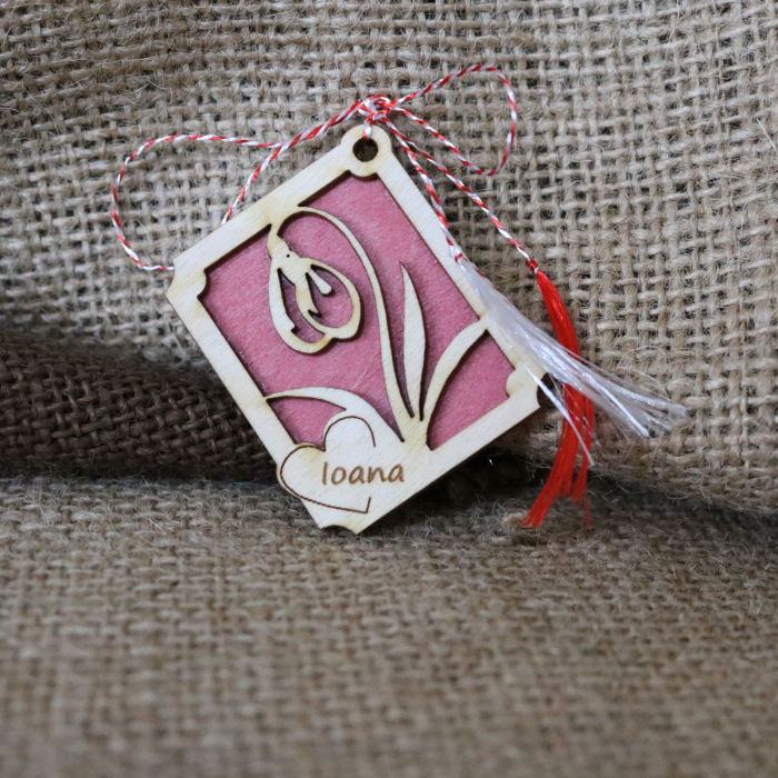 Martisor din lemn, Personalizat, Ghiocel, rosu [3]