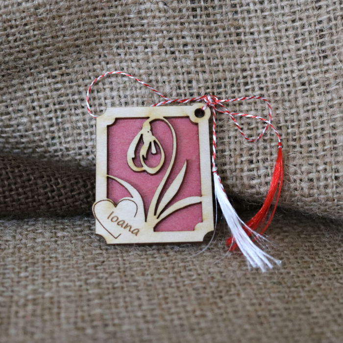 Martisor din lemn, Personalizat, Ghiocel, rosu [7]