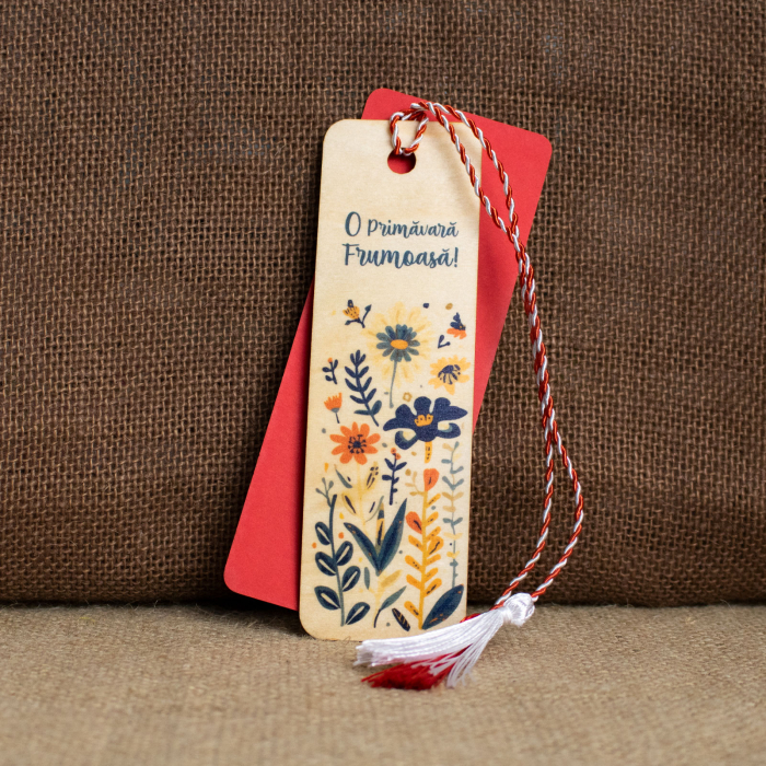 Martisor din lemn, semn de carte, "Bine ai venit primavara" [3]