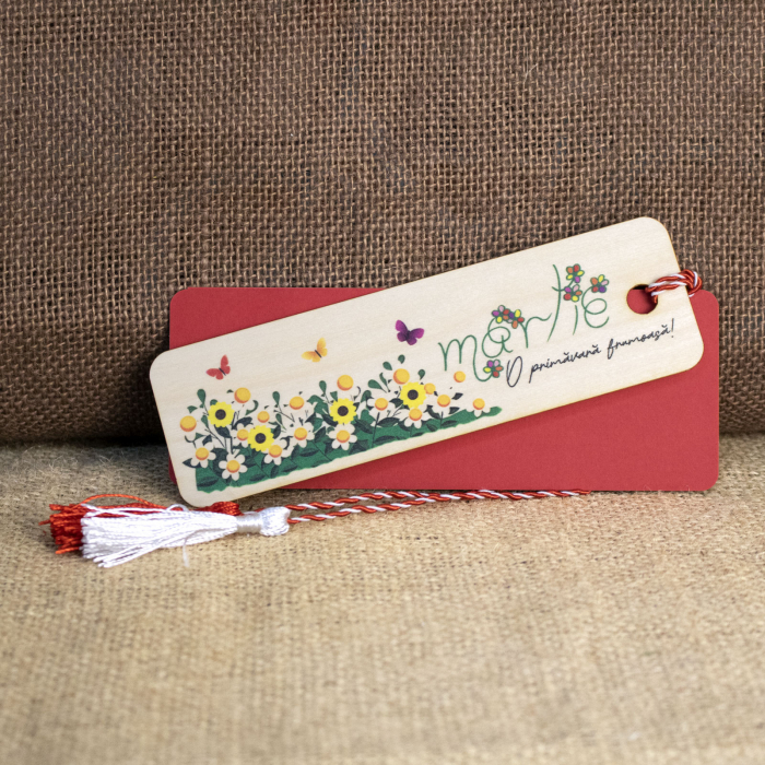 Martisor din lemn, semn de carte, personalizat, Flori de primavara [2]
