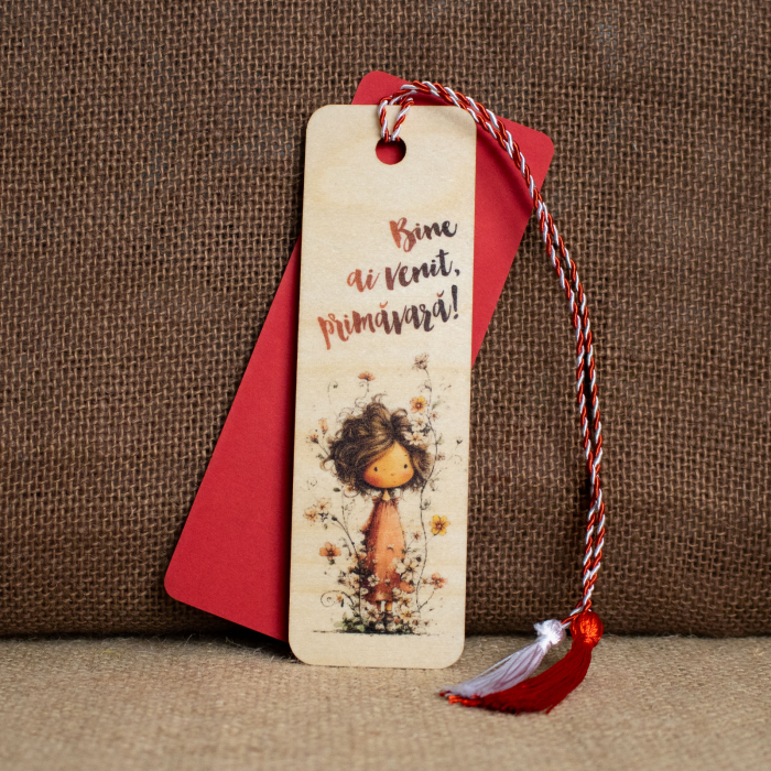 Martisor din lemn, semn de carte, "In geanta tot anul" [3]