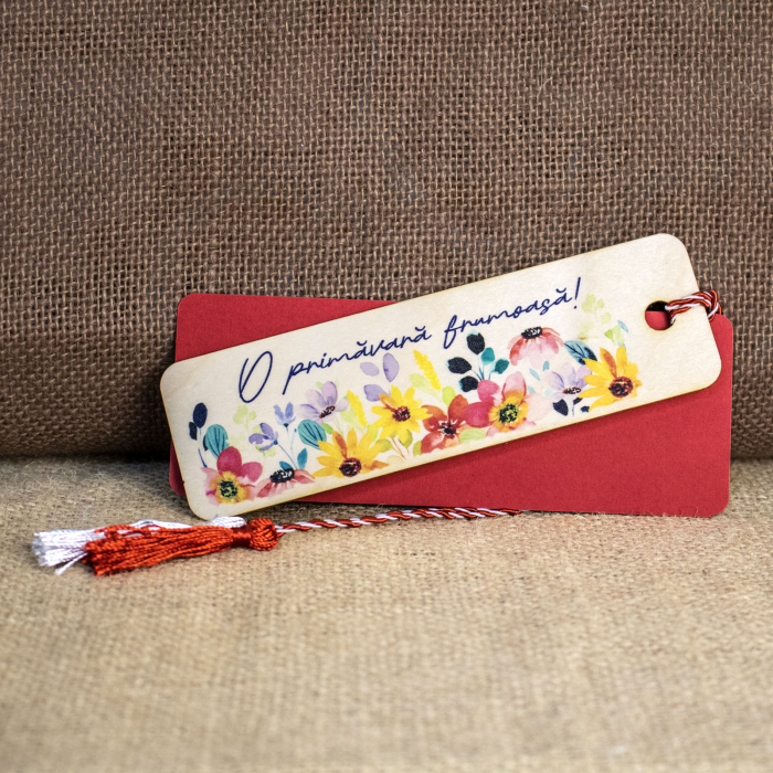 Martisor din lemn, semn de carte, personalizat, Flori de primavara [2]