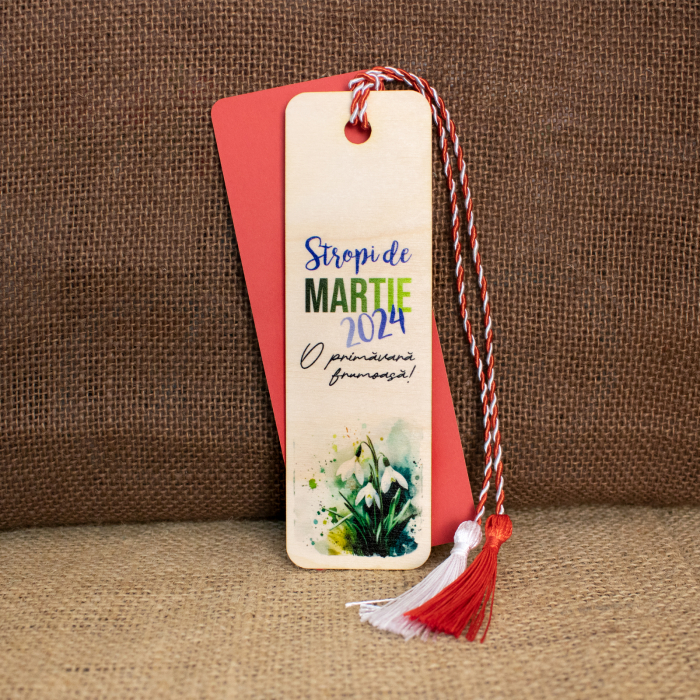 Martisor din lemn, semn de carte, personalizat "Stropi de MARTIE" [2]
