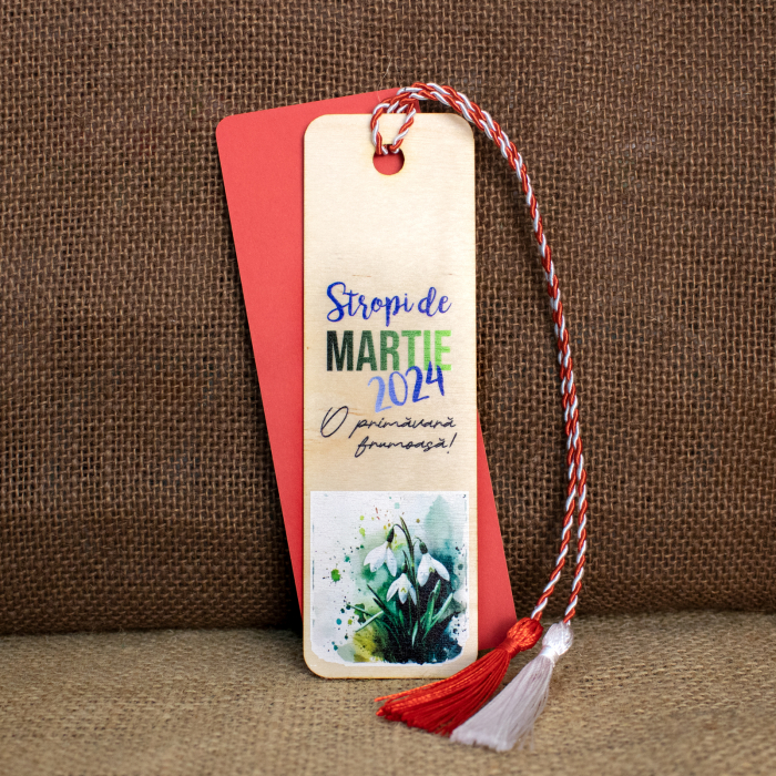 Martisor din lemn, semn de carte, personalizat "Stropi de MARTIE" [2]
