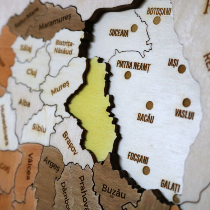 Puzzle Dublu Din Lemn, Gravat, Harta Romaniei Pe Judete Si Regiuni [10]