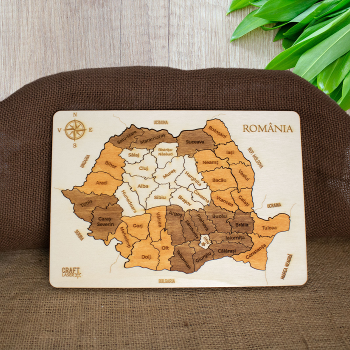 Puzzle Dublu Din Lemn, Gravat, Harta Romaniei Pe Judete Si Regiuni [3]