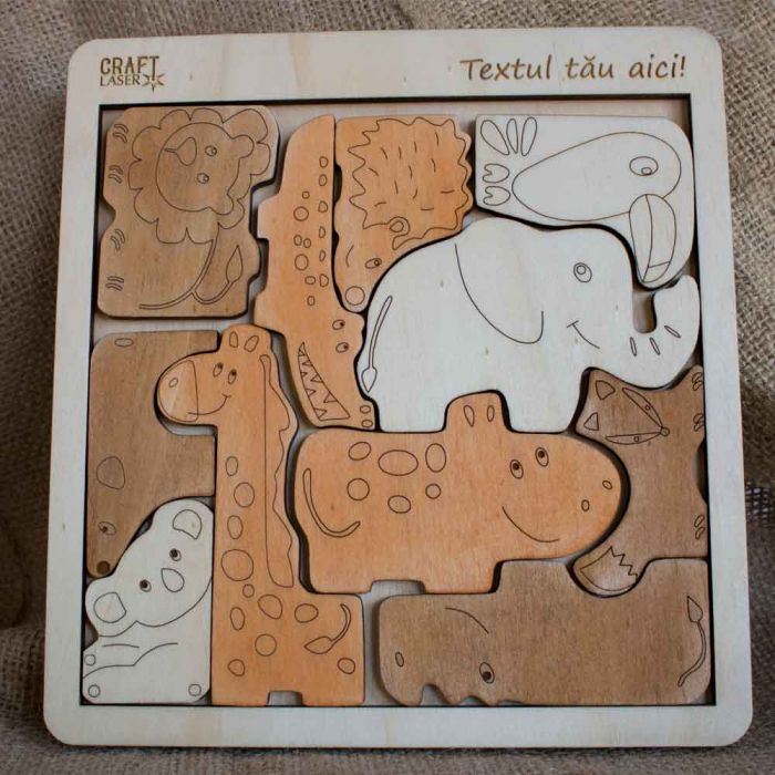 Puzzle Educativ Din Lemn, Gravat “Aduna Animalele” [6]