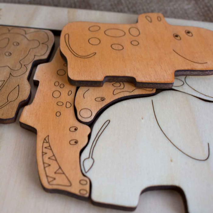 Puzzle Educativ Din Lemn, Gravat “Aduna Animalele” [3]
