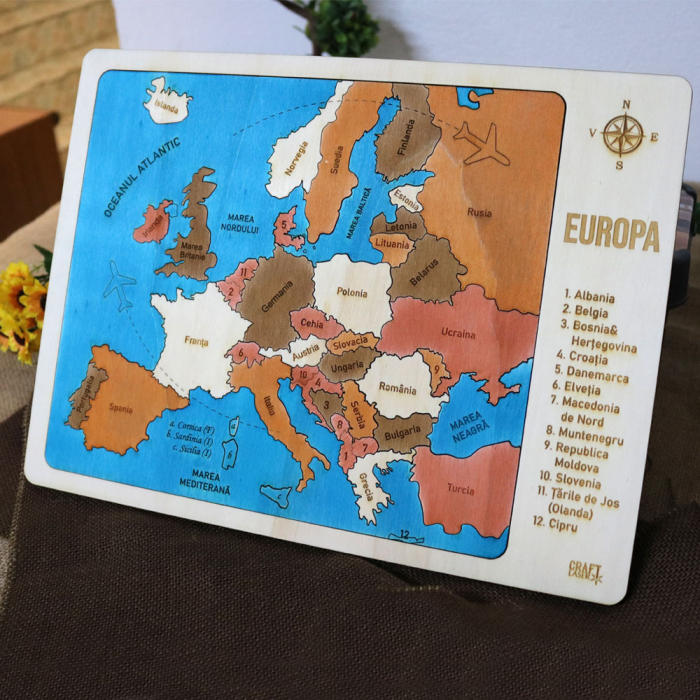 Puzzle Educativ Din Lemn, Gravat, Harta Europei Pe Tari Si Capitale [4]