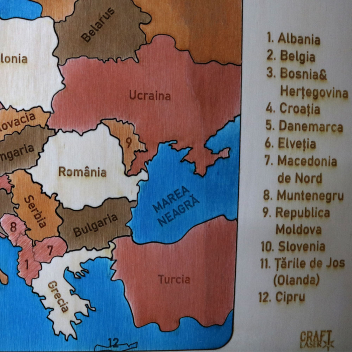 Puzzle Educativ Din Lemn, Gravat, Harta Europei Pe Tari Si Capitale [5]