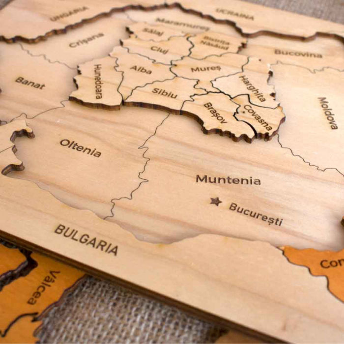 Puzzle Educativ Din Lemn, Gravat, Harta Romaniei Pe Judete [5]