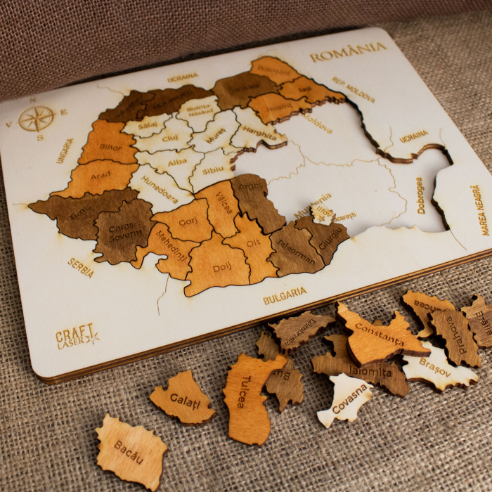 Puzzle Educativ Din Lemn, Gravat, Harta Romaniei Pe Judete [3]
