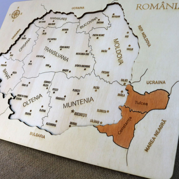 Puzzle Educativ Din Lemn, Gravat, Harta Romaniei Pe Judete Si Orase [8]