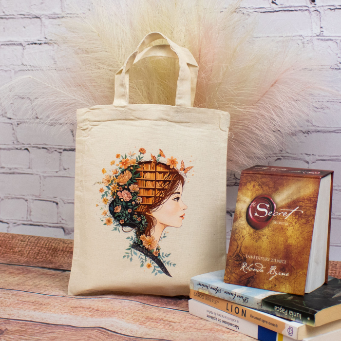 Sacosa din bumbac, Mindful Reading, dimensiune 22 x 26 cm [4]