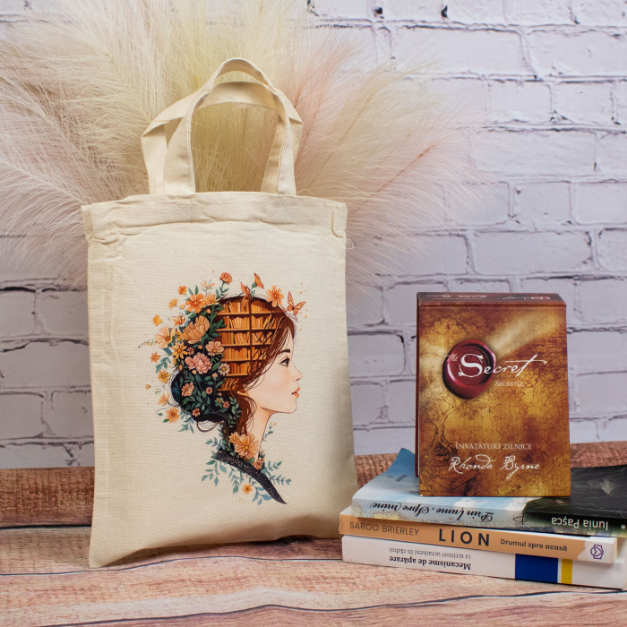 Sacosa din bumbac, Mindful Reading, dimensiune 22 x 26 cm [3]
