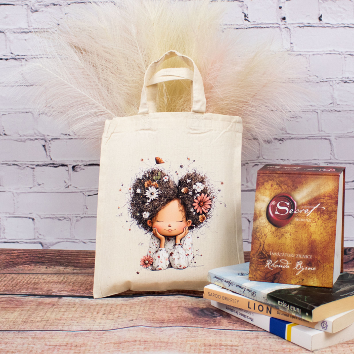 Sacosa din bumbac, Mintea: o bibliotecă în plină floare, dimensiune 22 x 26 cm [2]