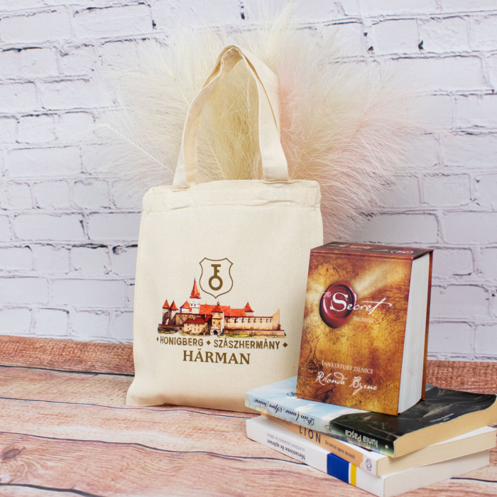 Sacosa din bumbac, suvenir, Biserica - Cetate Fortificata Hărman, dimensiune 22 x 26 cm [4]