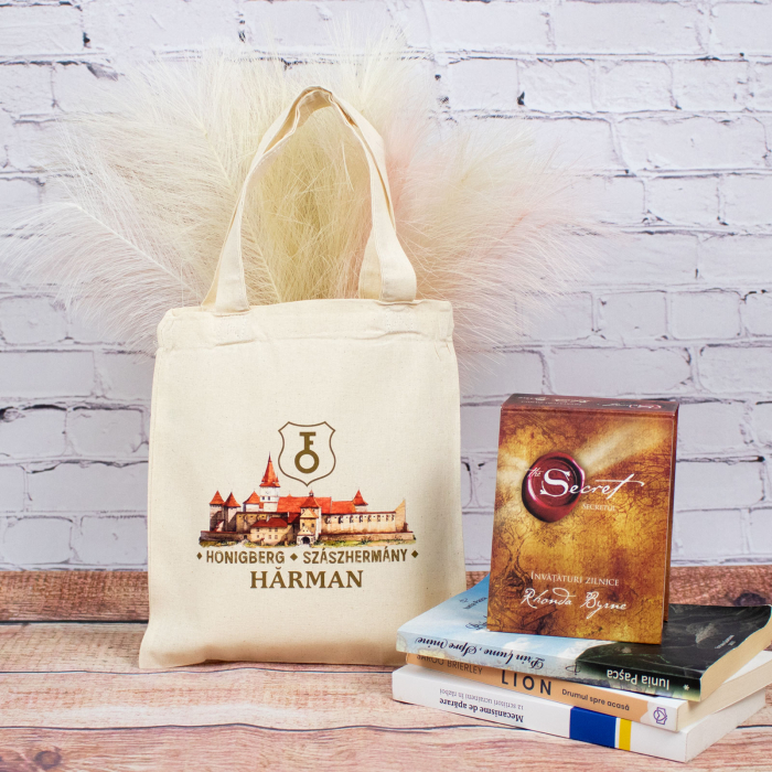 Sacosa din bumbac, suvenir, Biserica - Cetate Fortificata Hărman, dimensiune 22 x 26 cm [2]