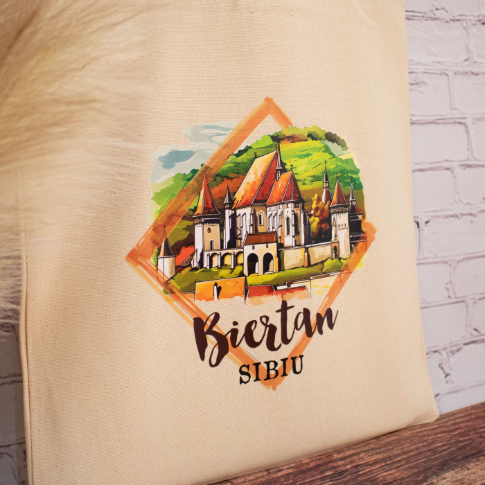 Sacosa din bumbac, suvenir, Biserica Fortificata Biertan, Sibiu [4]
