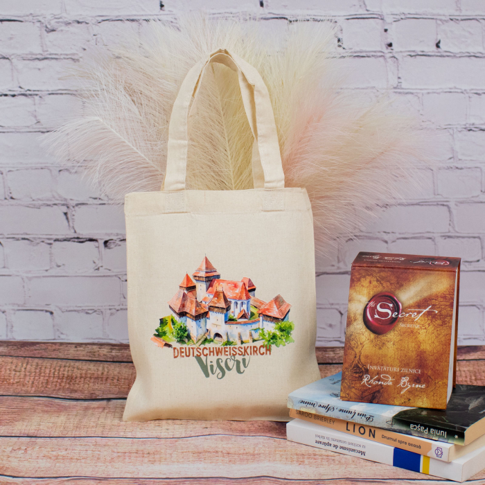 Sacosa din bumbac, suvenir, Biserica Fortificata Viscri, dimensiune 22 x 26 cm [2]