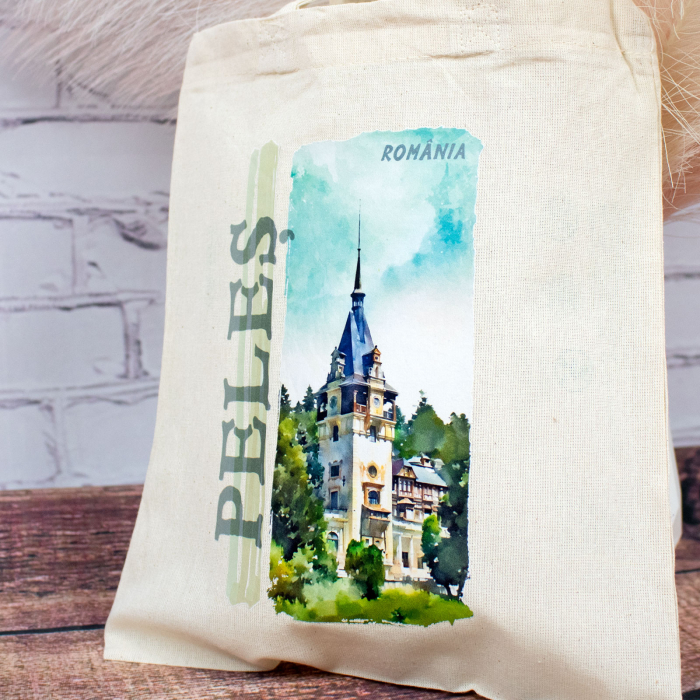 Sacosa din bumbac, suvenir, Castelul Peles, dimensiune 22 x 26 cm [3]