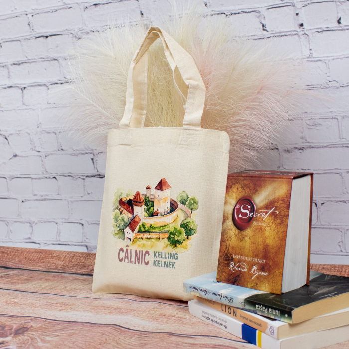 Sacosa din bumbac, suvenir, Cetatea Calnic, dimensiune 22 x 26 cm [3]