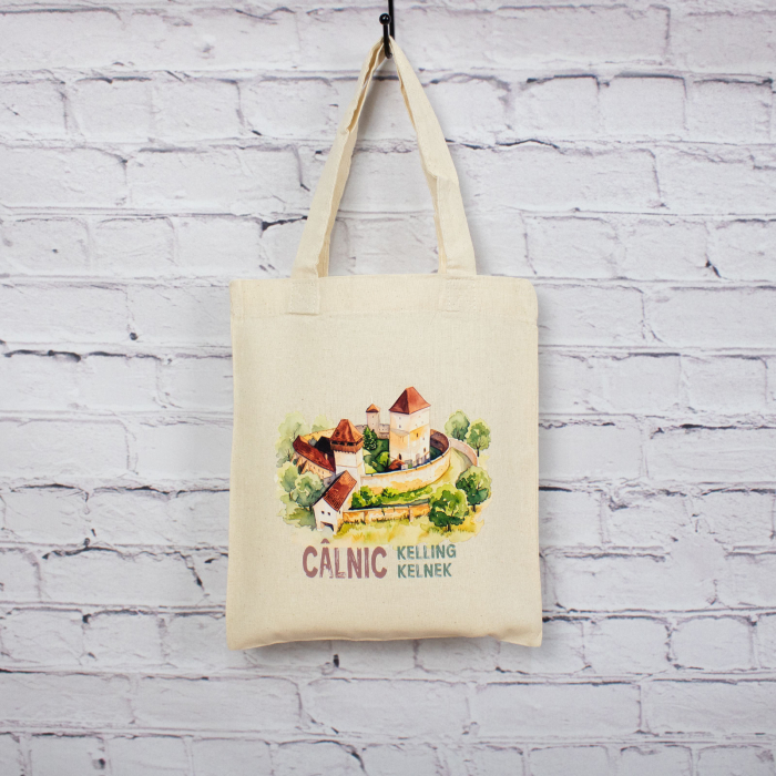 Sacosa din bumbac, suvenir, Cetatea Calnic, dimensiune 22 x 26 cm [5]