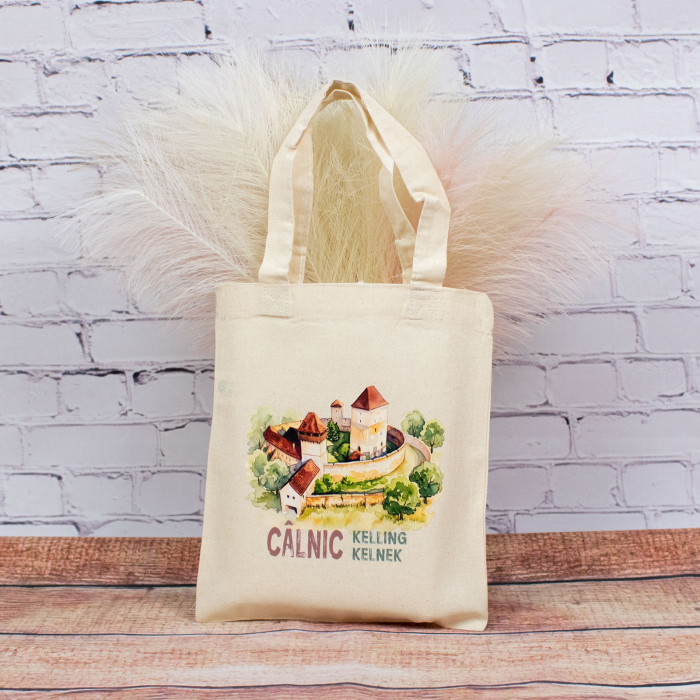 Sacosa din bumbac, suvenir, Cetatea Calnic, dimensiune 22 x 26 cm [4]