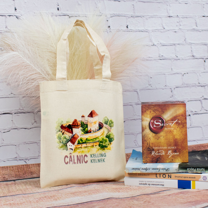 Sacosa din bumbac, suvenir, Cetatea Calnic, dimensiune 22 x 26 cm [2]