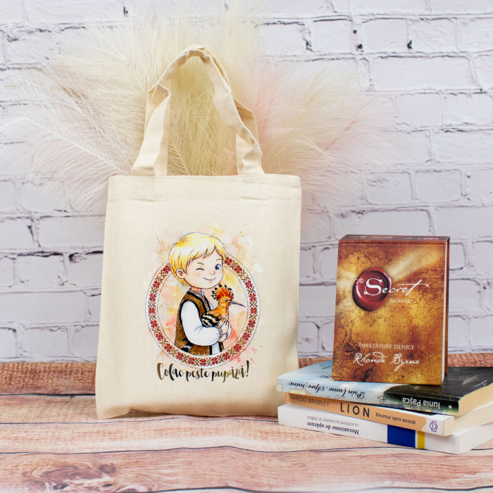 Sacosa din bumbac, suvenir, Colac peste pupaza - Amintiri din Copilarie, dimensiune 22 x 26 cm [2]