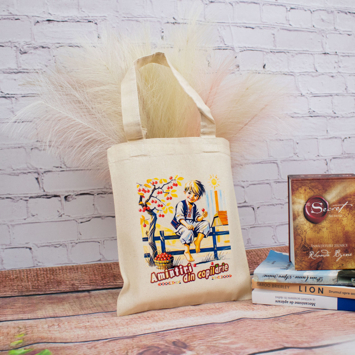 Sacosa din bumbac, suvenir, La furat de cirese - Amintiri din Copilarie, dimensiune 22 x 24 cm [4]